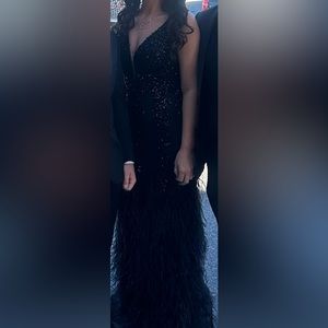 Jovani 08140 beaded,feathered,sequined dress